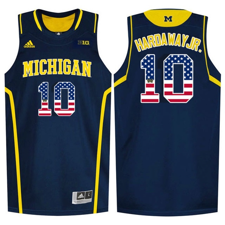 Michigan Wolverines Men's NCAA Tim Hardaway Jr. #10 Navy Blue USA Flag College Basketball Jersey VIU0449ZM